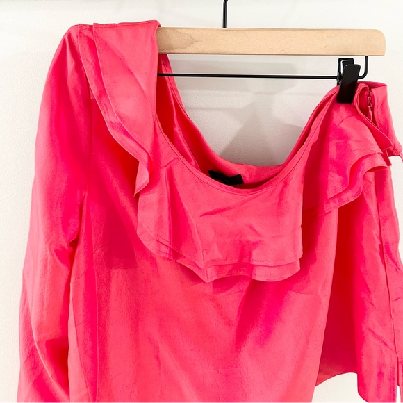 NWT J.Crew One Shoulder Silk Ruffle Blouse Poppy Red Size 12 - Picture 3 of 6